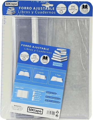 MKtape Confezione da 6 Copertine Libro con Patta Regolabile e Striscia Adesiva 29,5 cm - Materiale PVC - Copertina in 3 Passaggi