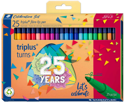 Staedtler Triplus Color 323 Confezione da 25 pennarelli a punta fine - Circa 1 mm di linea - Inchiostri a base d acqua - Colori assortiti