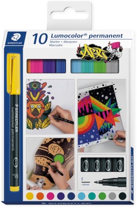 Staedtler Lumocolor 318 C10 Confezione da 10 pennarelli indelebili - Linea di circa 0,6 mm - Asciugatura rapida - Colori assortit