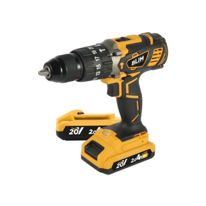 Trapano a percussione a batteria Blim 20V 2Ah - Coppia massima 58Nm - 2 velocit&agrave; 0-450/0-1800rpm - Include 2 batterie e custodia per il trasporto