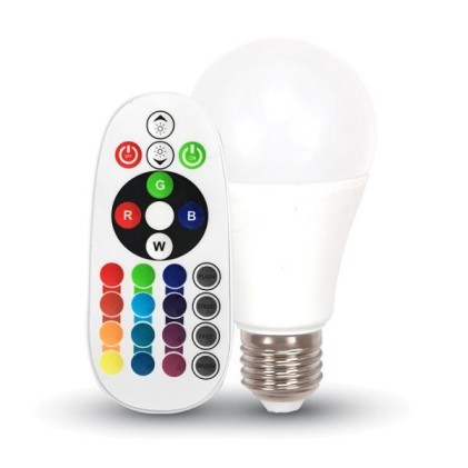 V-TAC VT-2022 Lampadina LED E27 6W Bulb A60 RGB+W con telecomando - 3000K Bianco caldo - SKU 7121