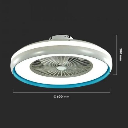 V-TAC Ventilatore LED da Soffitto a Scatola con Motore a Corrente Alternata da 45W e Telecomando 3in1 Colore Grigio e Blu