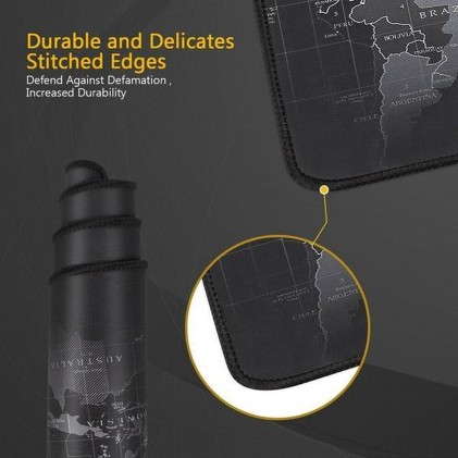 Tappetino per mouse e tastiere con mappa del mondo 88x30, mousepad, grigio e nero