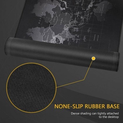 Tappetino per mouse e tastiere con mappa del mondo 88x30, mousepad, grigio e nero