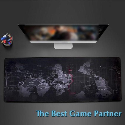 Tappetino per mouse e tastiere con mappa del mondo 88x30, mousepad, grigio e nero