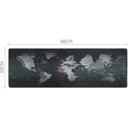 Tappetino per mouse e tastiere con mappa del mondo 88x30, mousepad, grigio e nero