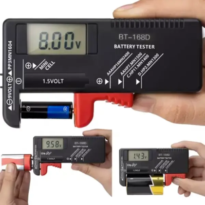 Tester Batterie per stilo, ministilo, AA, AAA, D, 9V, Bottone con display LCD
