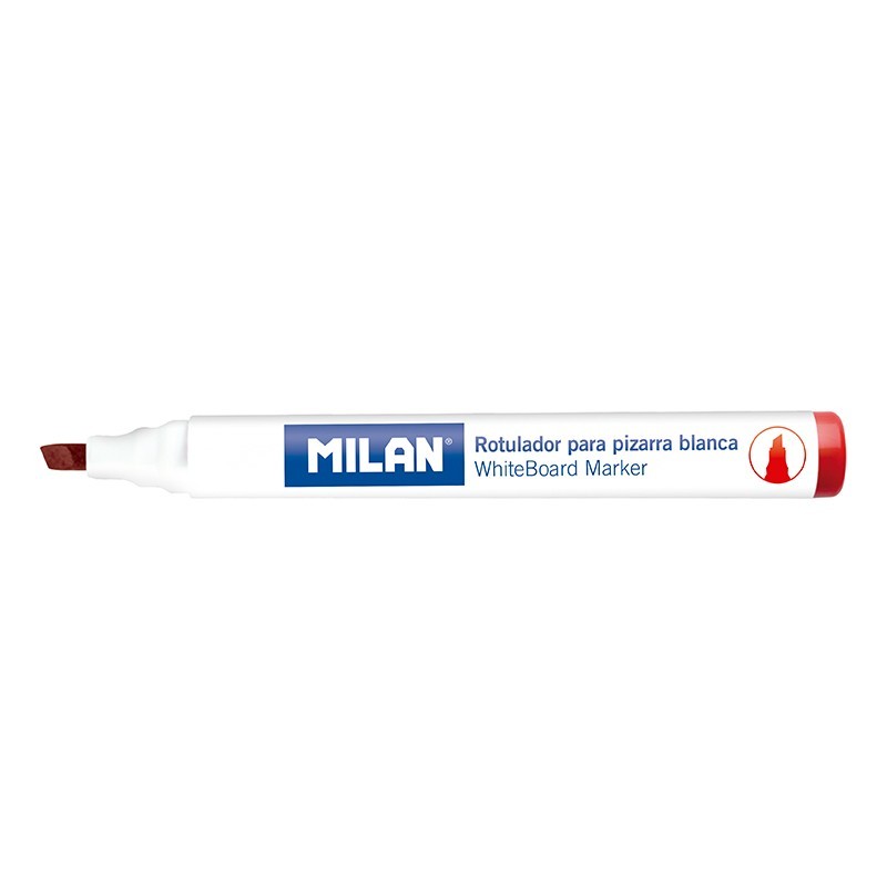 Pennarelli per lavagna bianca Milan con punta a scalpello - Punta 1 - 4 mm  - Inchiostro a base di alcol - Cancellabili a secco - Colore rosso -  Marcatori - Pennarelli 