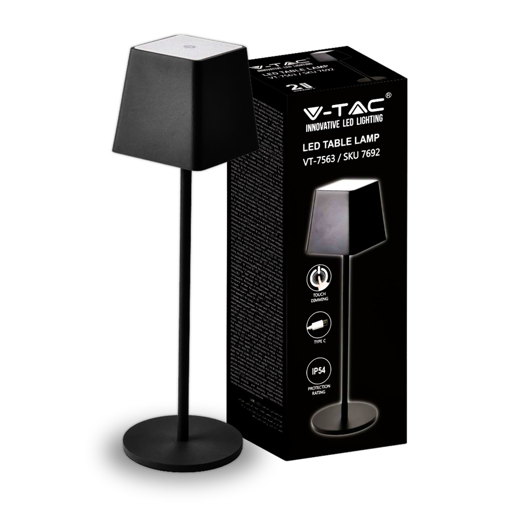 V-TAC Lampada LED da Tavolo 2W Colore Nero in Alluminio ricaricabile con USB  C Touch Dimmerabile 3000K IP54 - Lampade da tavolo - Esseshop - Il tuo  Partner in Informatica, PC e Networking