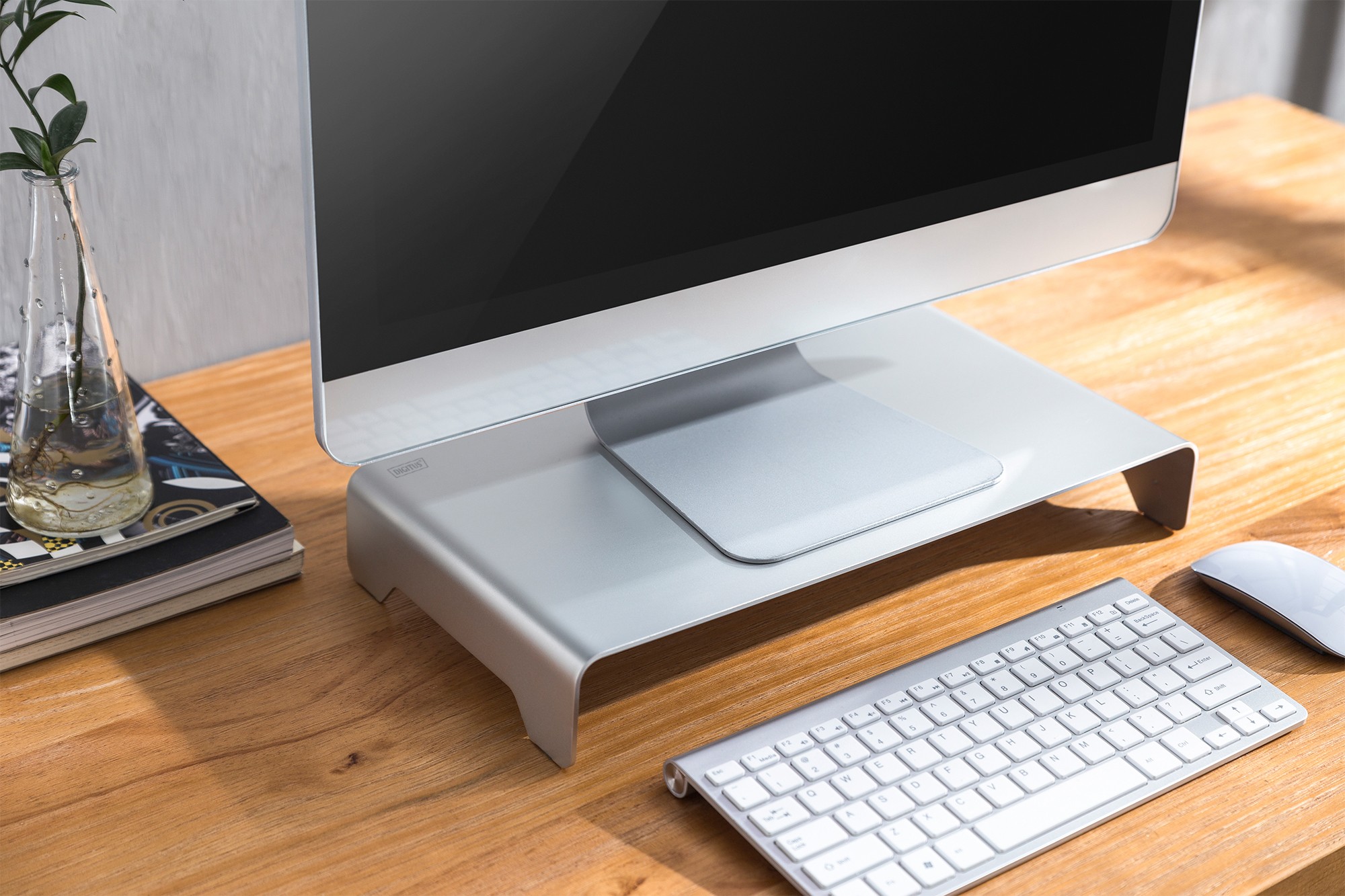 Supporto Per Monitor Desq In Alluminio | Altezza 60 Mm | Design Sottile Argento | Porta Schermo Ergonomico Fino A 20 Kg