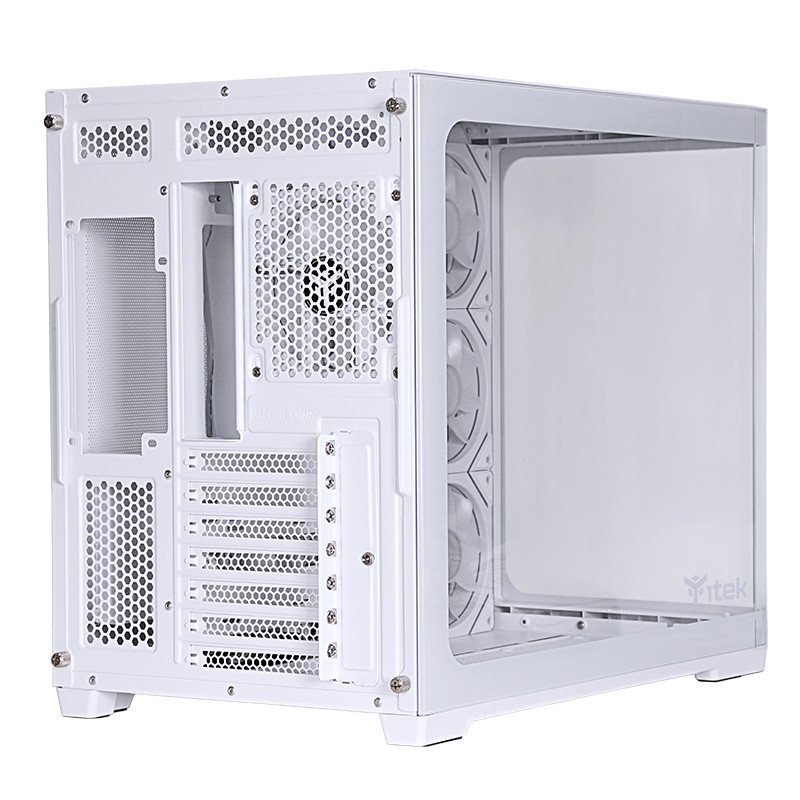 Itek Case Dark Cave Pano White Edition – Torre ATX Gaming Con Vetro Temperato Su 3 Lati, 4 Ventole ARGB, USB-C E Spazio Per Hardware Potente