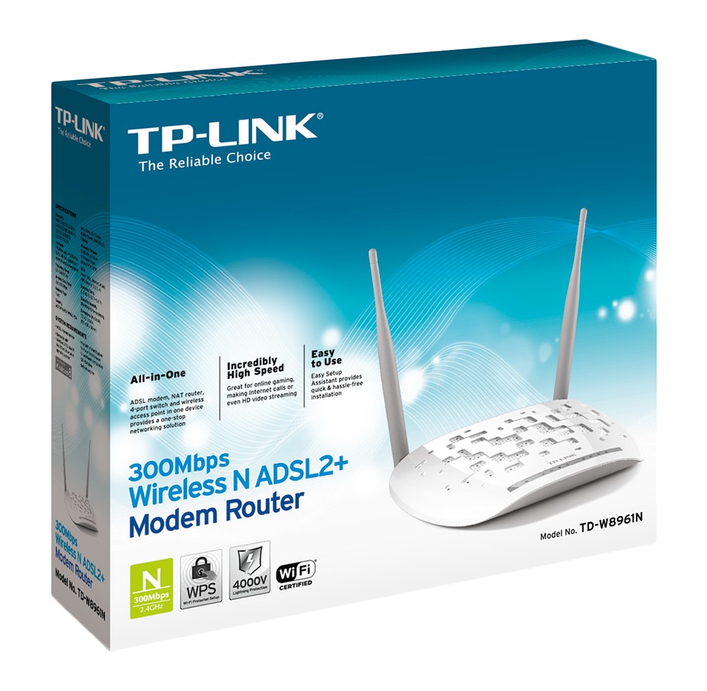 Modem Router 4 Porte Tp-Link 300Mbps Wireless N Adsl2 + - Router