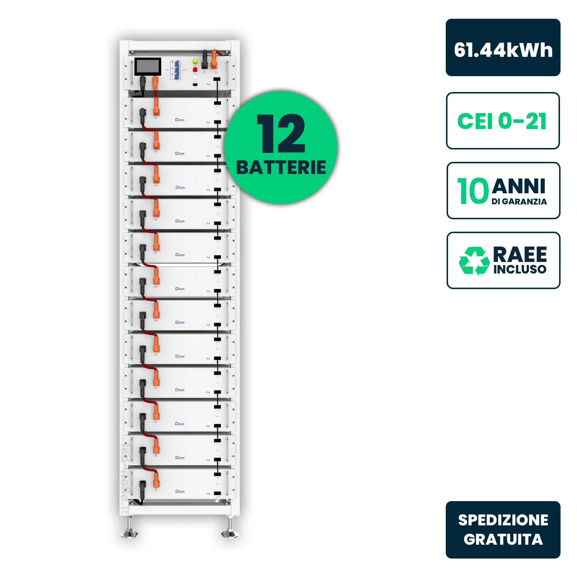 V-TAC Kit di Accumulo Rack HV Deye 61.44kWh LFP 614.4V 100Ah 125A ...