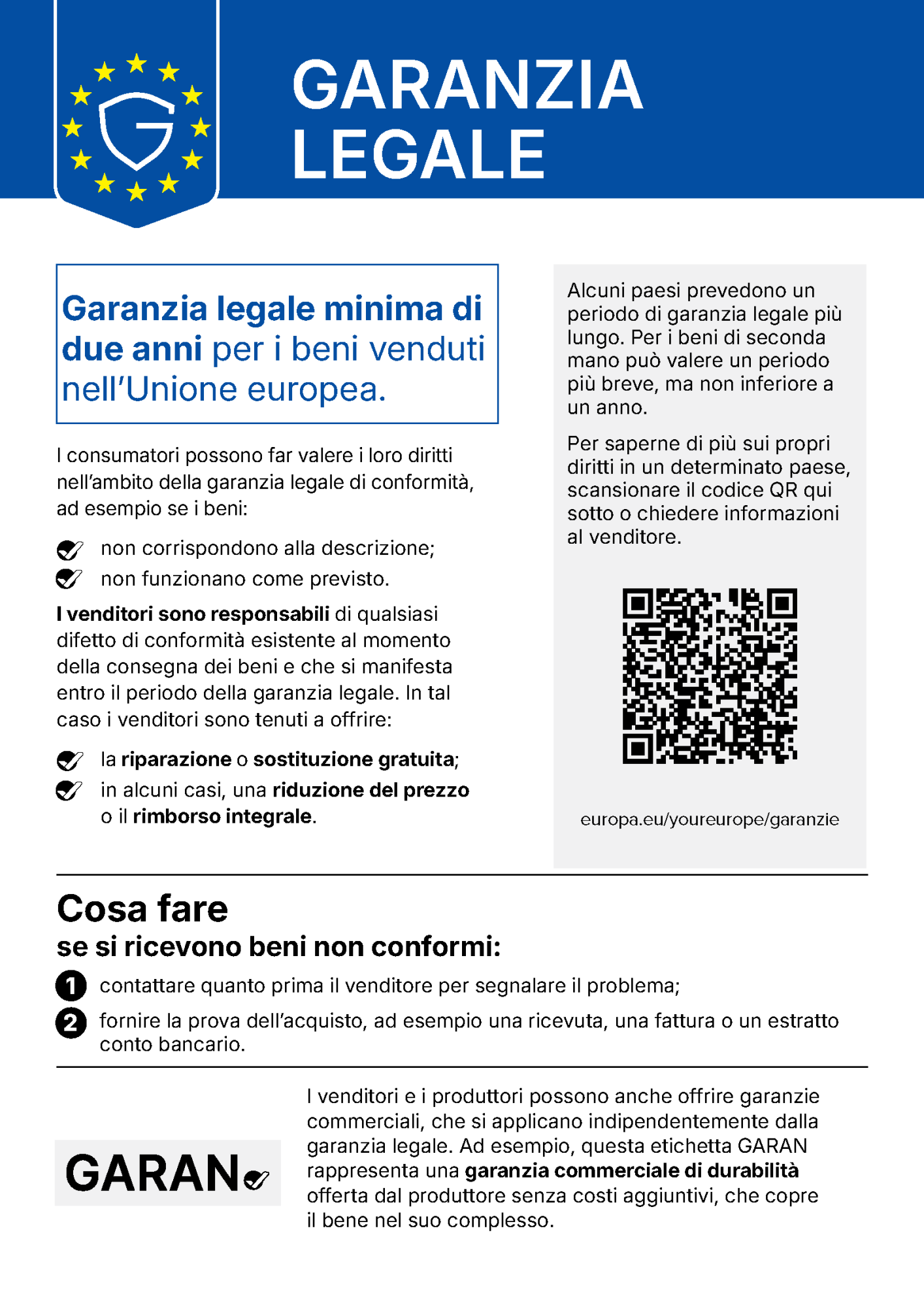 Avviso armonizzato sulla garanzia legale di conformità dell’Unione europea