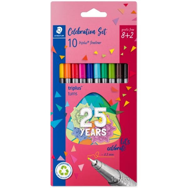 Staedtler Triplus Fineliner 334 Confezione da 5 penne Fineliner - Linea 03 mm circa - Inchiostri a base d acqua - Colori assortiti
