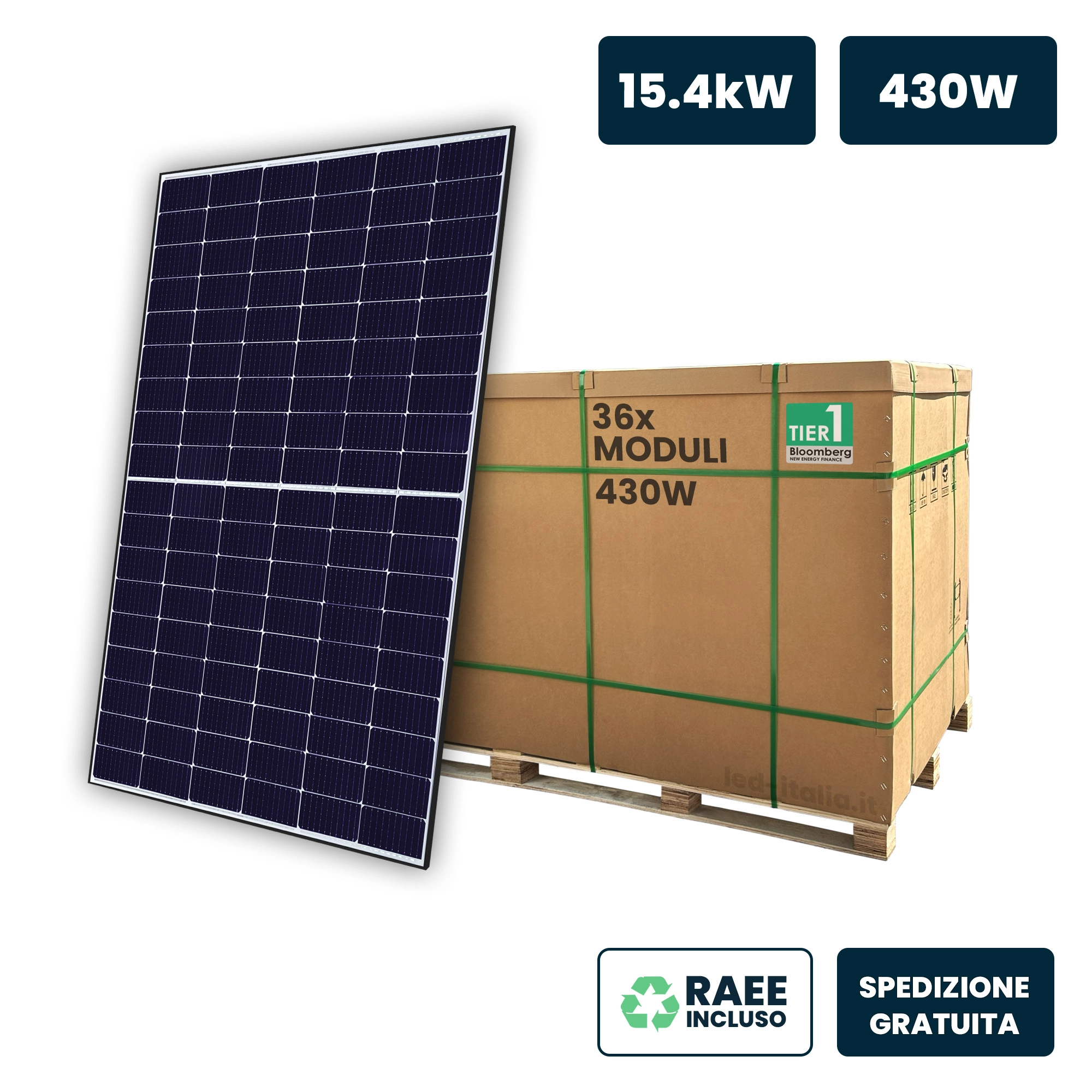 Bancale 15Kw Con 36 Moduli Fotovoltaici Tier-1 430W Black Frame Topcon 1722X1134X30Mm (Sku 11933)