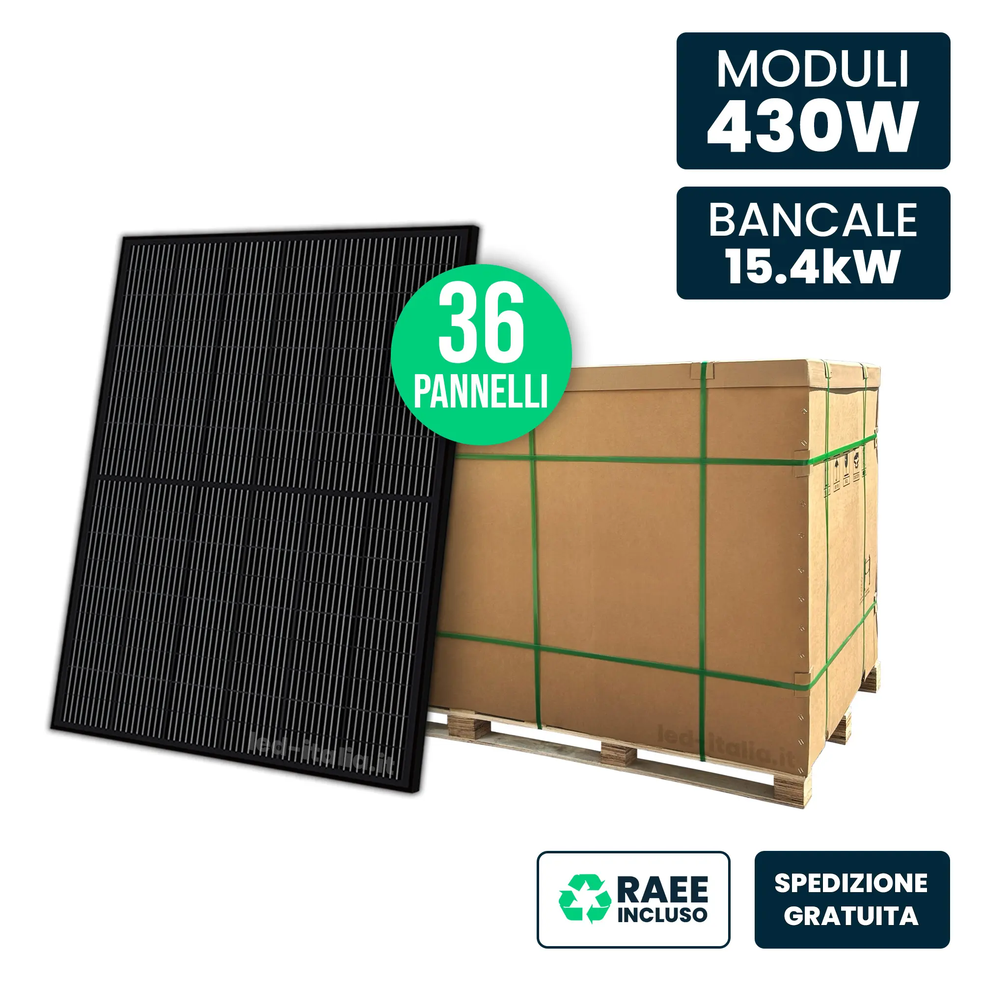 Bancale 15Kw Con 36 Pannelli Solari 430W N-Type Topcon Full Black 1722X1134X30Mm