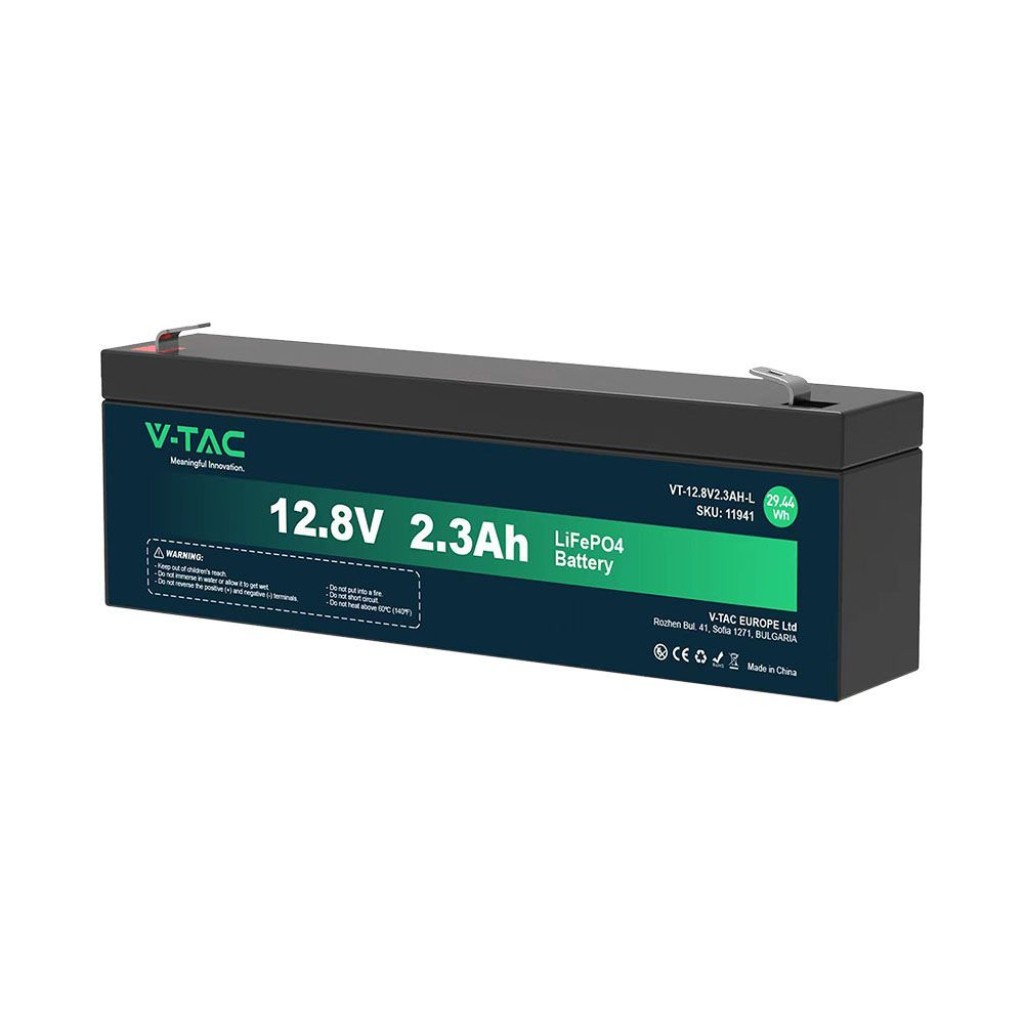 V-TAC Batteria al Litio 12.8V 2.3Ah per Allarmi Videosorveglianza UPS Terminali T2 178*35*60mm IP55