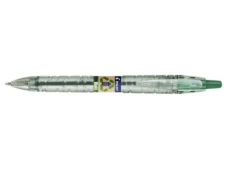 Pilot Penna a Sfera a Scatto B2P Ecoball BeGreen - Punta Tonda 1mm - Linea 027mm - 8664% Plastica Riciclata - Ricaricabile - Colore Verde