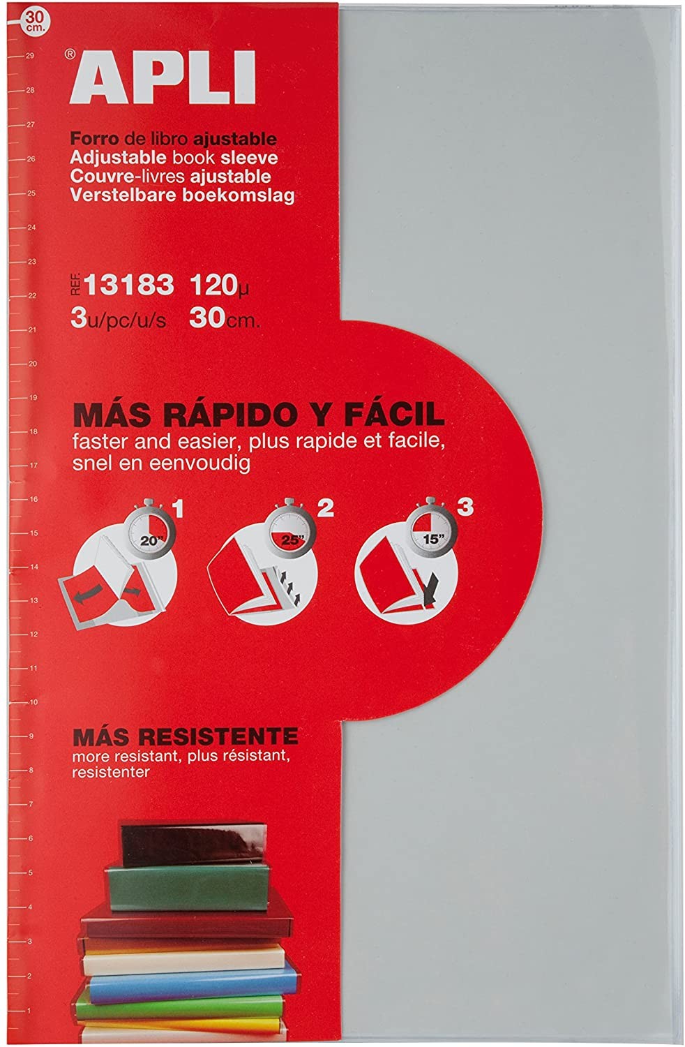 Apli Confezione da 3 Copertine a Libro con Aletta Regolabile 290 mm - PVC - Copertina in 3 Passi
