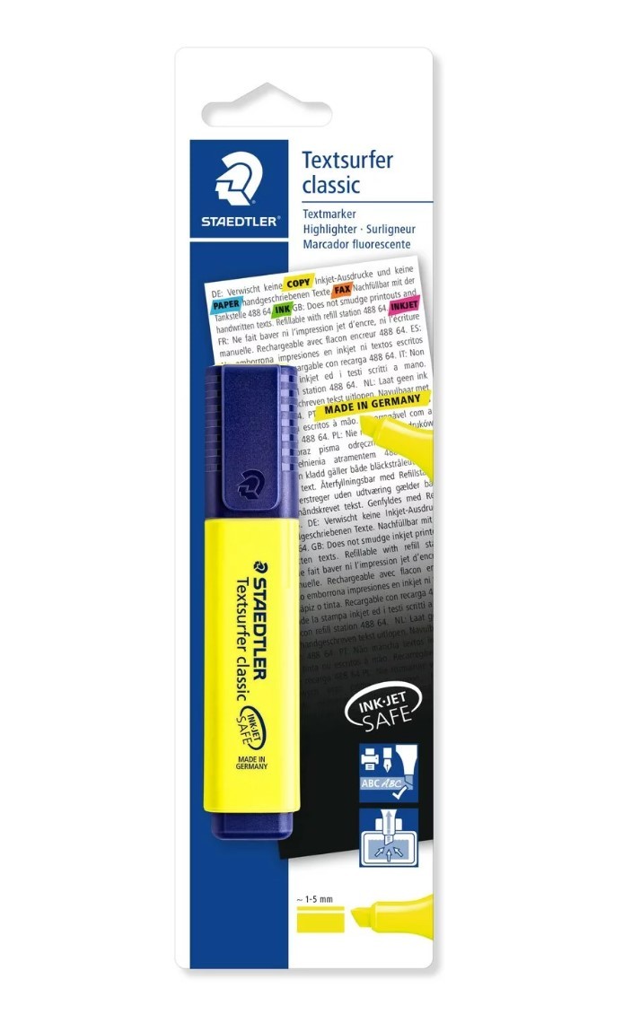 Staedtler Textsurfer Classic 364 Pennarello fluorescente - Punta a scalpello 1 - 5 mm circa - Asciugatura rapida - Colore giallo fluorescente