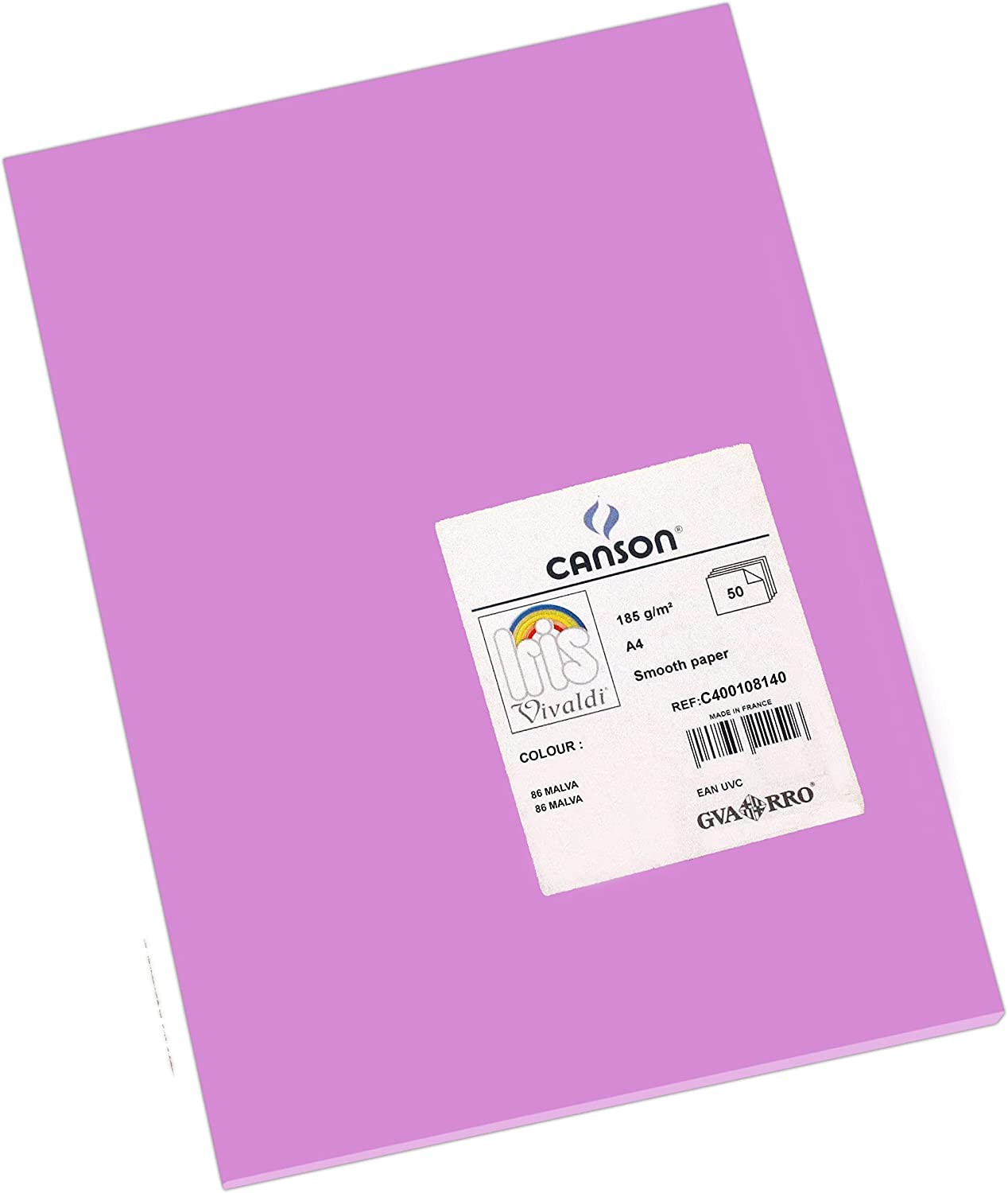 Canson Guarro Confezione da 50 Cartoncini Iris A4 185 g - 21x297 cm - Colore Malva