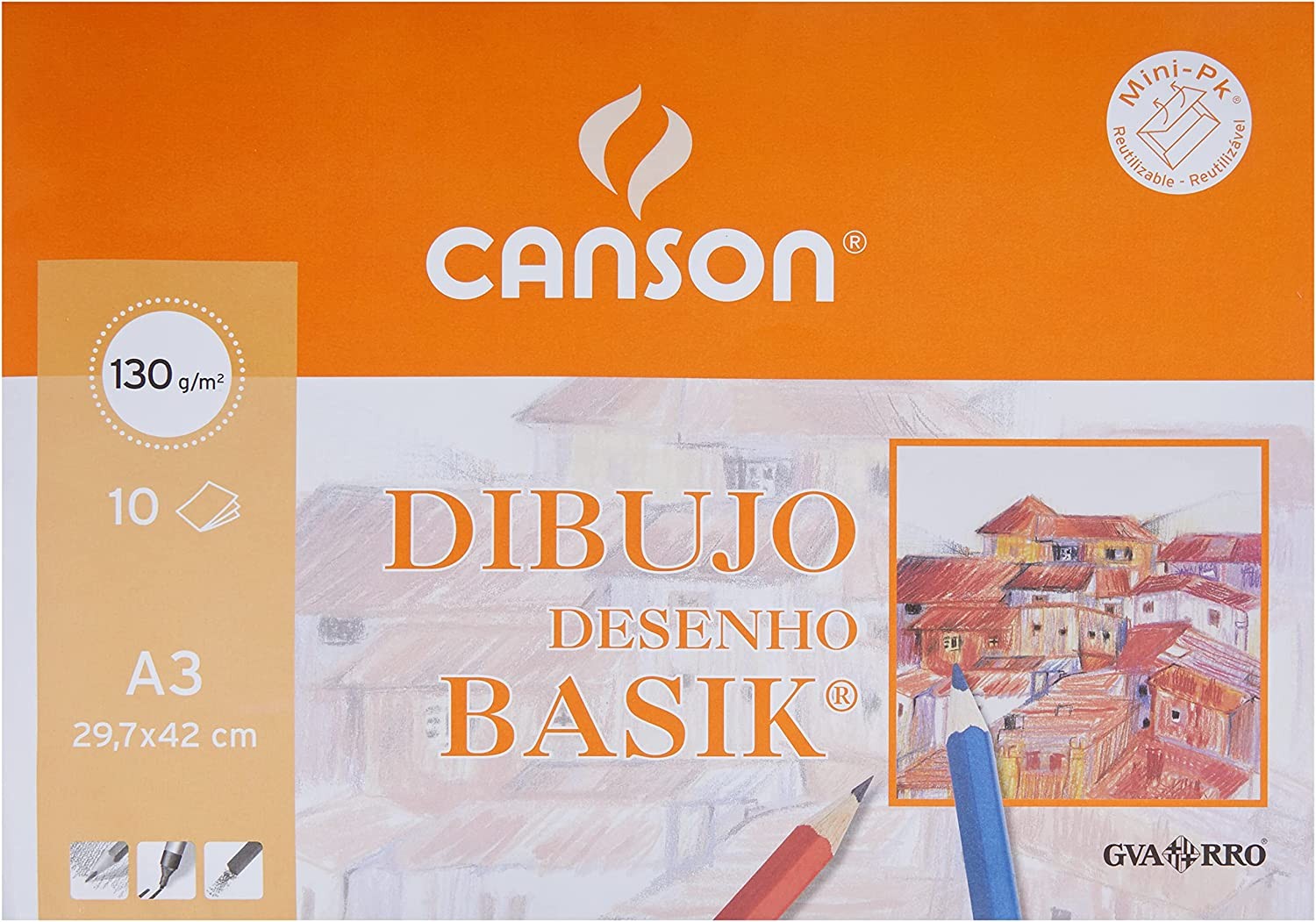 Canson Minipack da 10 fogli da disegno Basik Smooth A3 - 297x42 cm - 130 g - Colore bianco