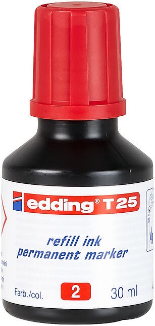 Edding T25 Flacone di ricarica per pennarello indelebile - Capacità 30 ml - Colore rosso