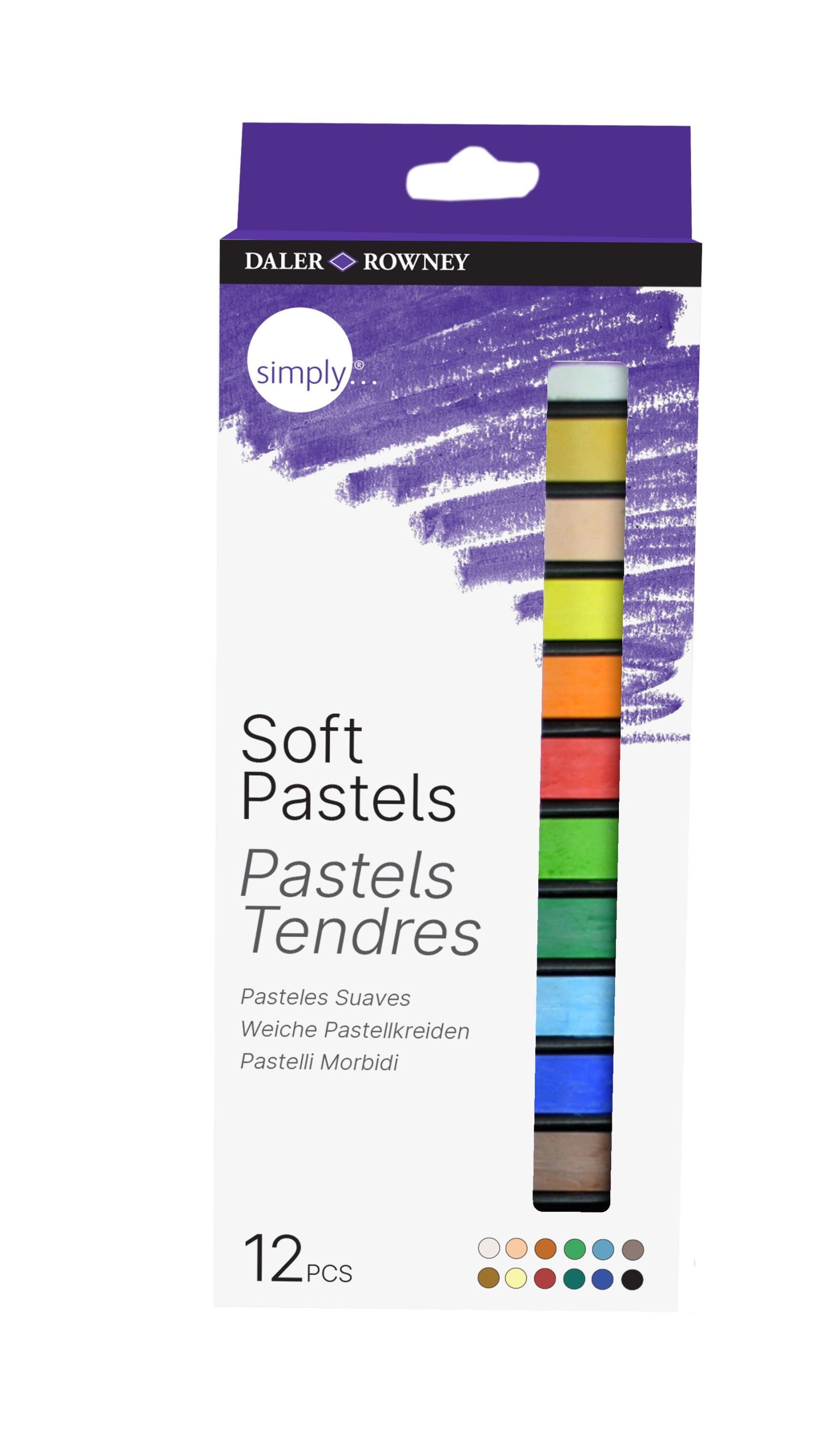 Daler Rowney Confezione da 12 Pastelli Morbidi - Per Un ampia Varietà di Superfici - Facile da Usare - Colori Assortiti