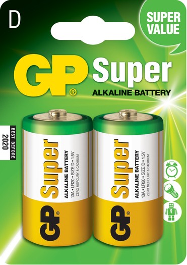 GP Confezione da 2 Batterie Super Alcaline LR20 D 1.5V