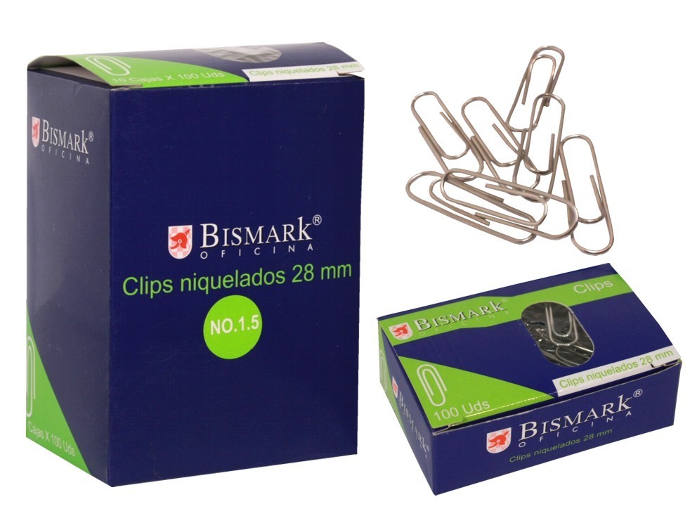 Confezione da 100 clip Bismark Nº1.5 28mm - Nichelato