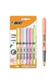 Bic Highlighter Grip Confezione da 12 Pennarelli Pastello Fluorescenti - Punta Cesellata - Tratto tra 160 e 330 mm - Impugnatura Testurizzata - Colori Pastello Assortiti