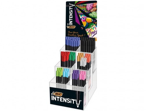 Bic Intensity Fine espositore da 192 Pennarelli - Punta Fine 08mm - Linea 04mm - Colori Assortiti