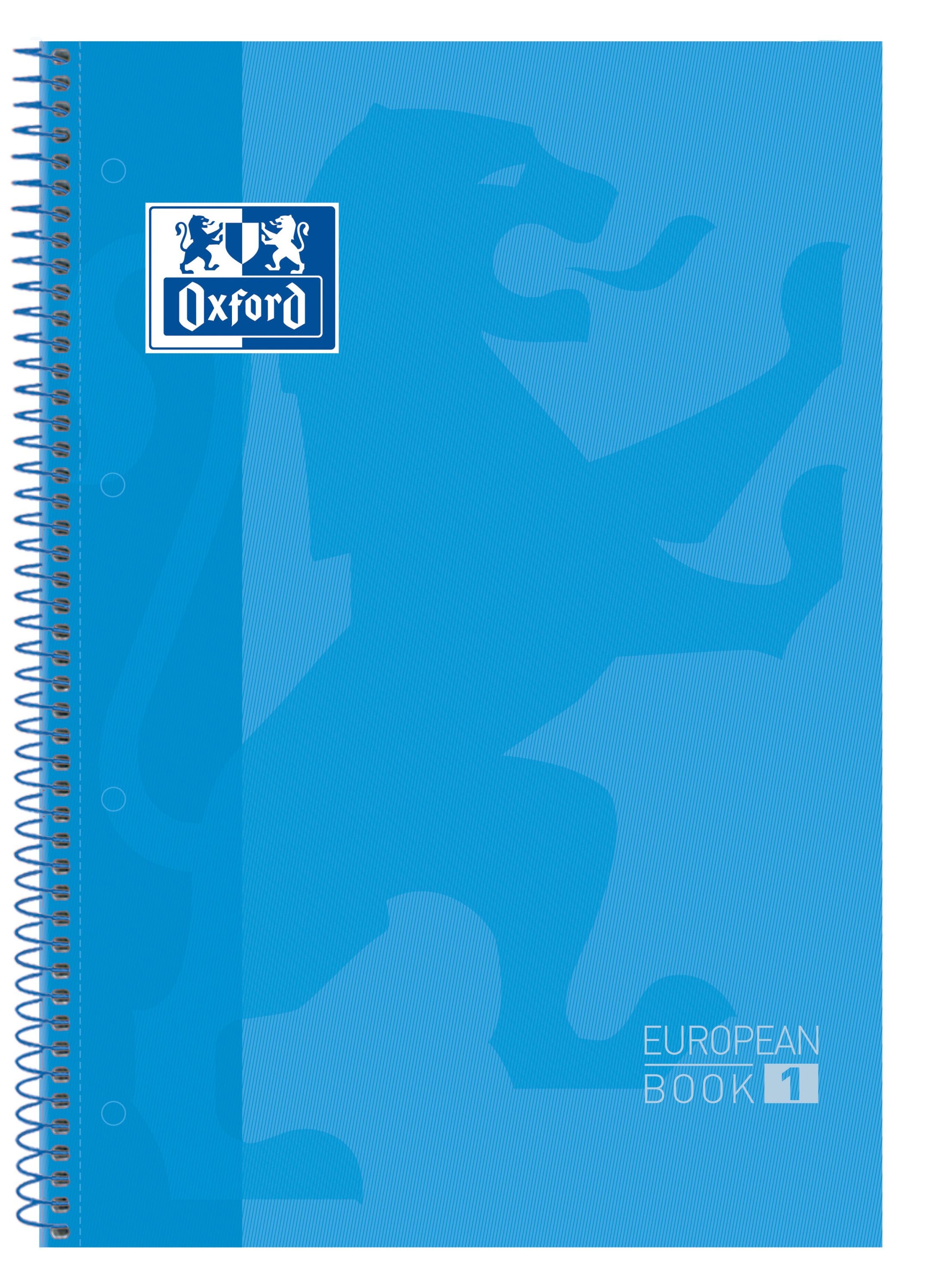 Oxford Europeanbook 1 Quaderno a Spirale Formato A4+ Griglia 5x5mm - 80 Fogli - Banda Colorata - Copertina Extra Rigida Lucida - Colore Turchese