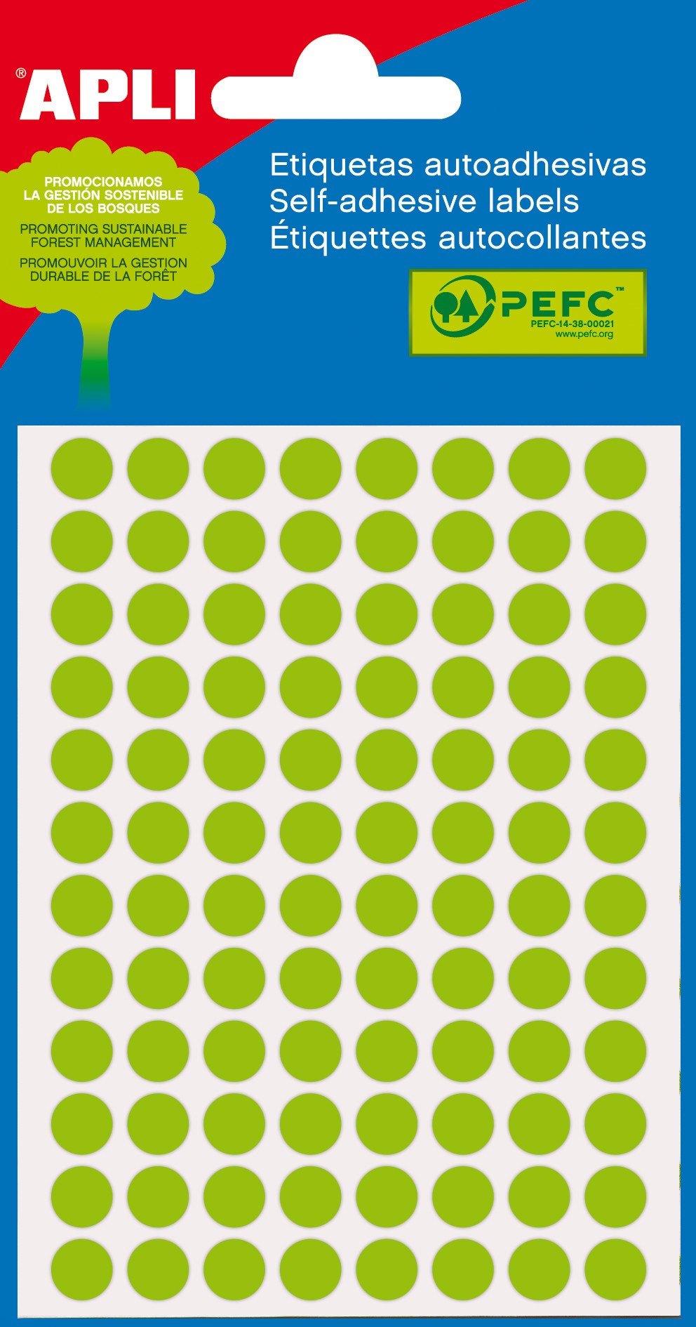 Etichette Apli verde fluorescente Ø 80 mm 3 fogli