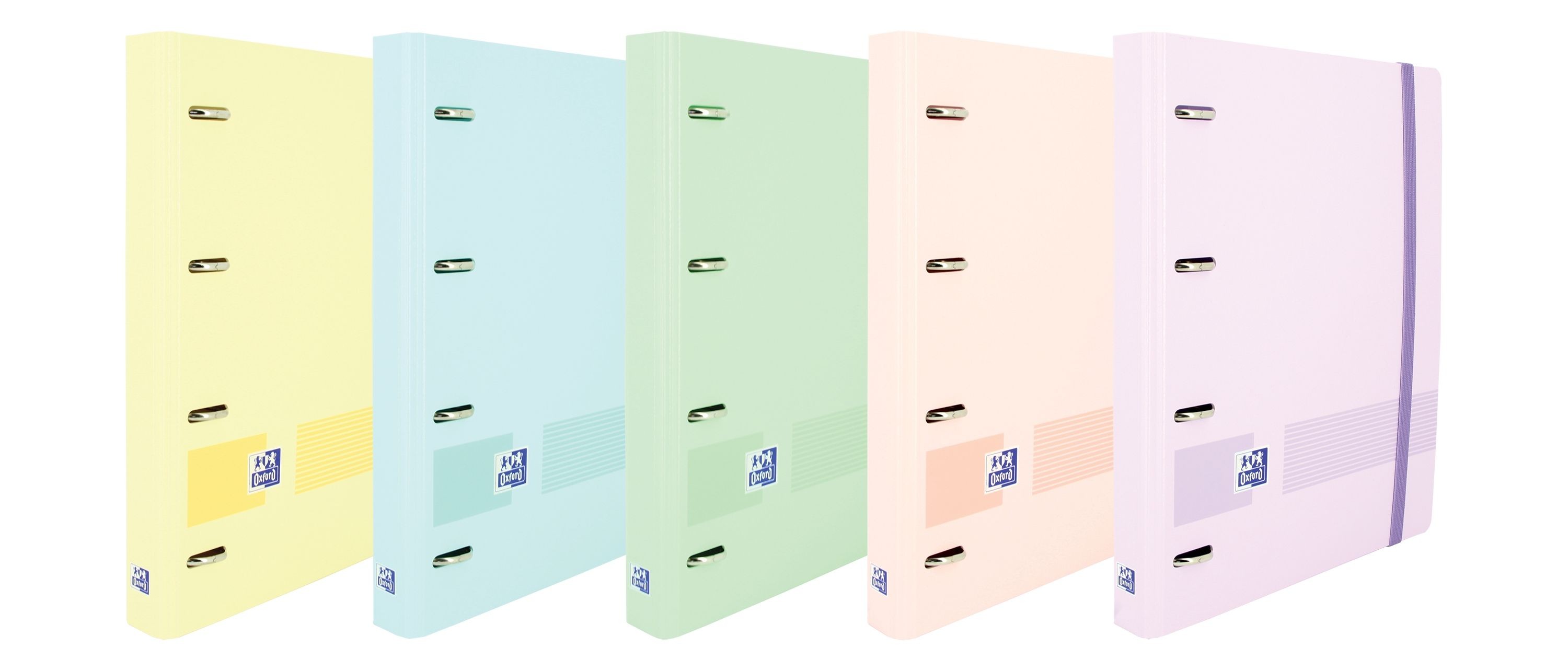 Oxford Europeanbinder Live & Go Raccoglitore a 4 Anelli Formato A4+ con Ricarica a Griglia 5x5mm e 4 Fori - Copertina in Plastica Resistente - Chiusura ad Elastico - Colori Pastello Assortiti