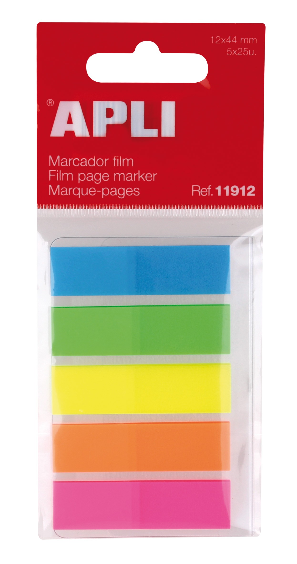 Pellicola Indici Adesivi Apli 45x12mm 5 Colori Fluorescenti - 25 Indici per Colore - Facile da Attaccare e Staccare - Ideale per Segnare e Organizzare - Dimensioni Pratiche - Vari Colori