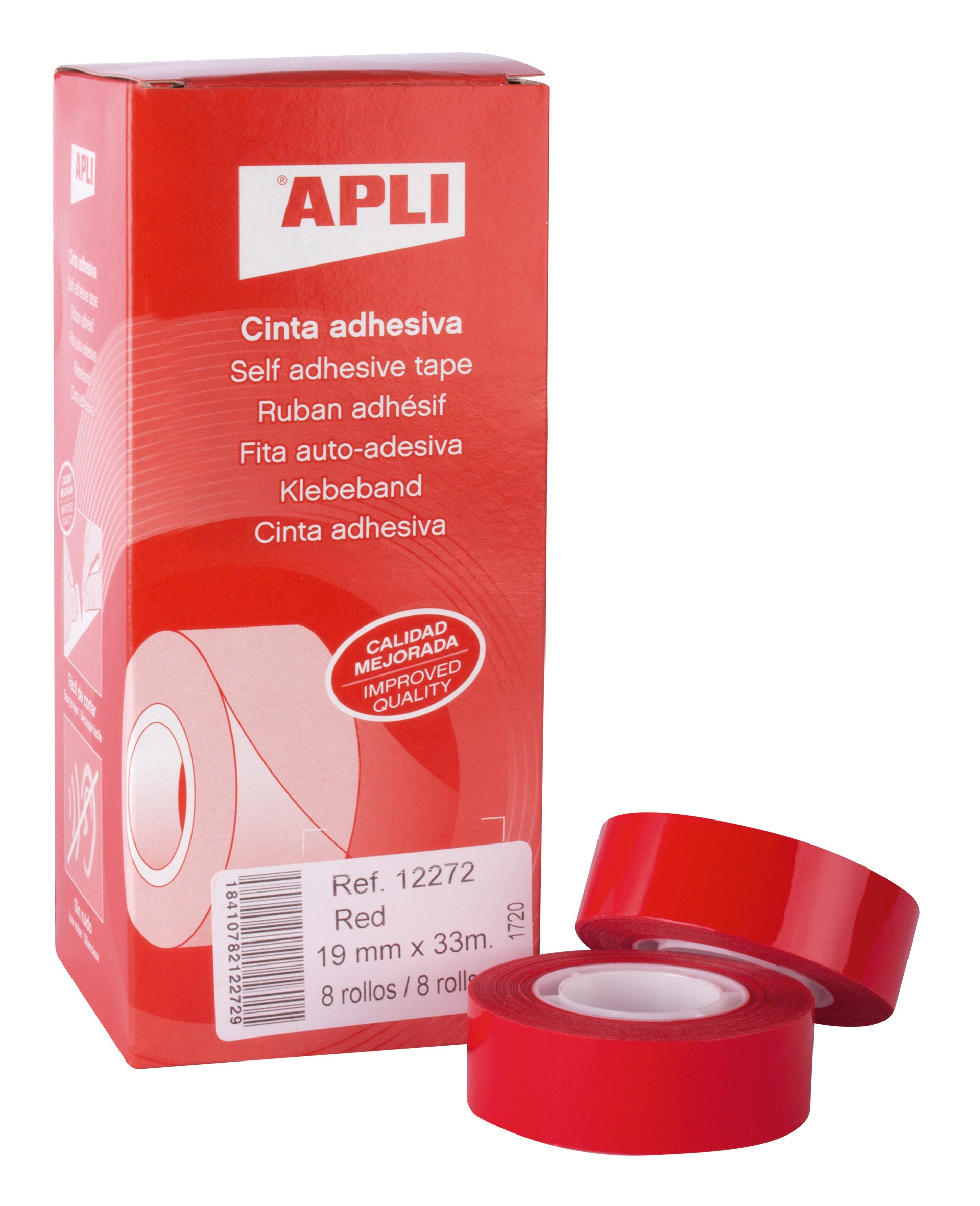 Apli Nastro Adesivo Rosso 19mm x 33m - Resistente allo Strappo - Facile da Tagliare - Ideale per Bricolage e Imballaggi - Rosso