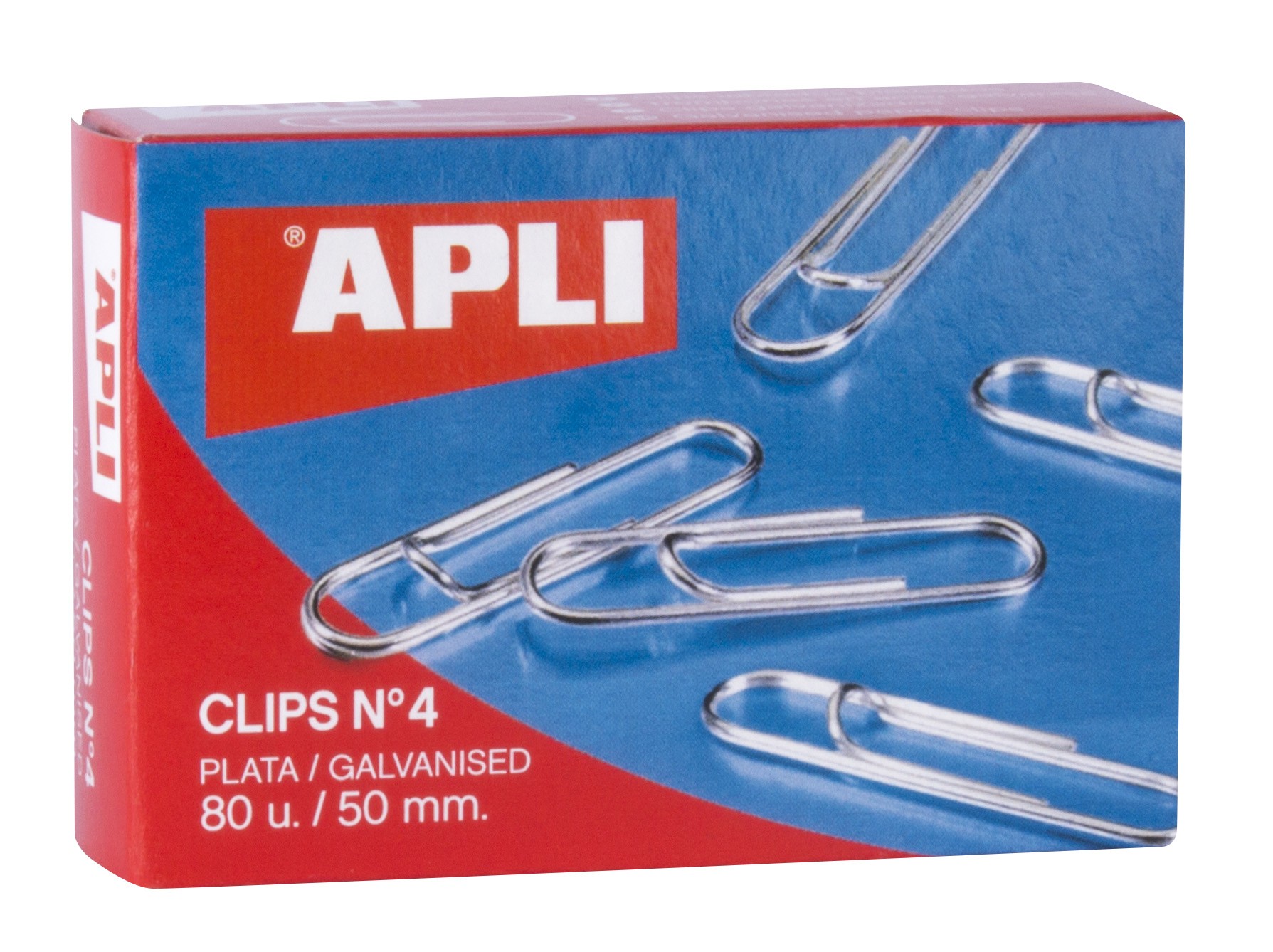 Apli Clips Wire Nº 4 - 50mm - Finitura galvanizzata argento - 80 unità per scatola - Organizza i tuoi documenti