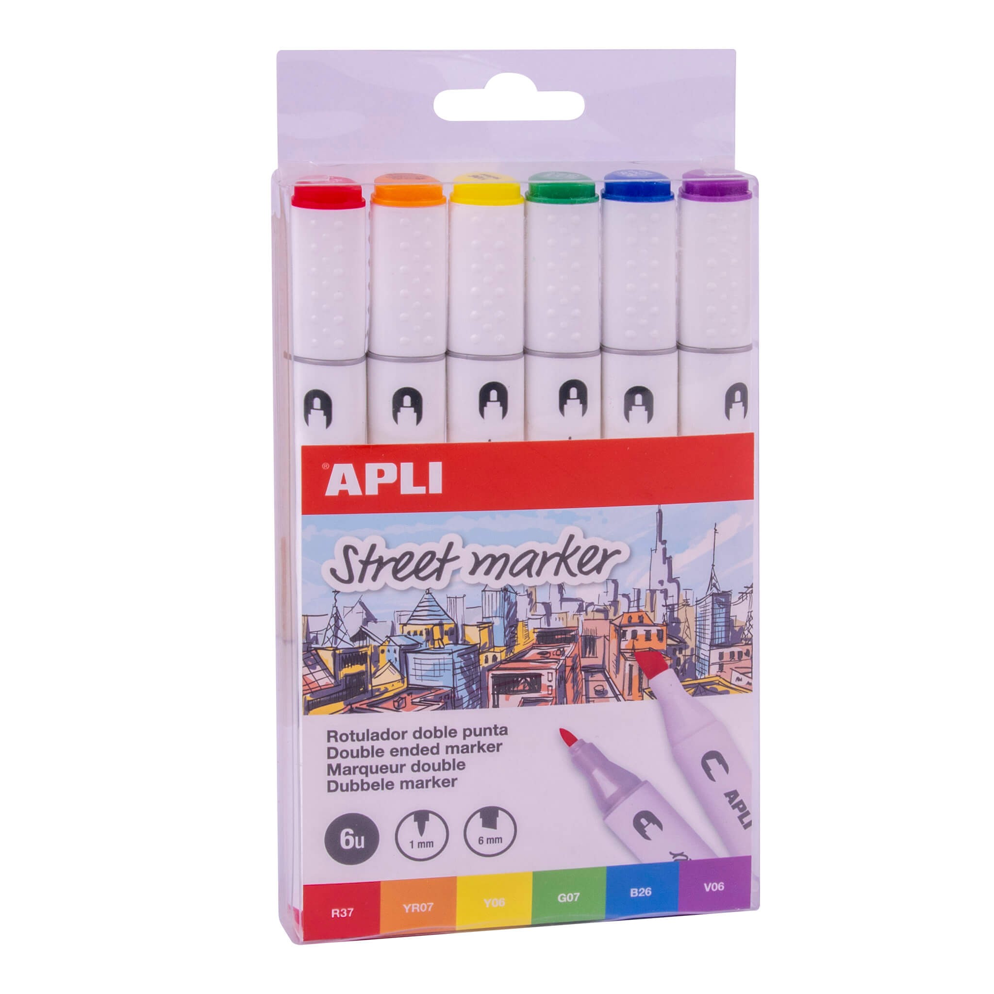Apli Street Markers Pennarelli a Doppia Punta - Punte da 1 mm e 6 mm - Inchiostro a base di alcol - Multifunzionali per disegnare dipingere e colorare - Confezione assortita di 6 colori