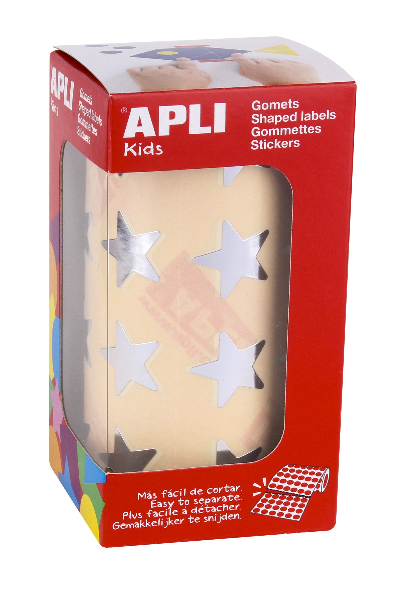 Apli Gomets Star Metallic Silver - Misura 195 mm - 1416 Gomets per rotolo - Adesivo a base acqua - Standard EN-71 e FSC