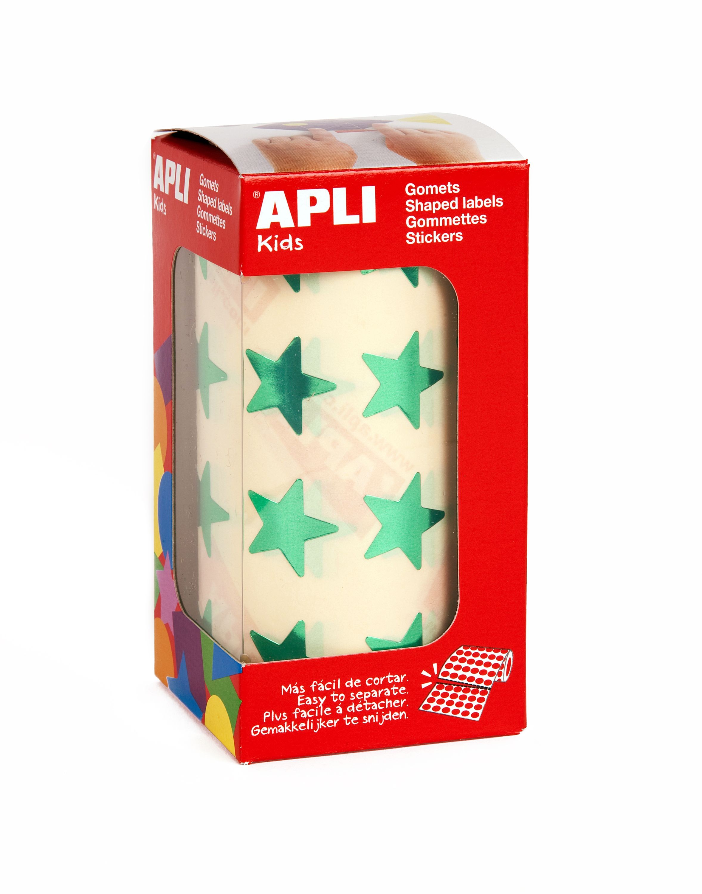 Apli Gomets Metallic Green Star - Misura 195 mm - 1416 Gomet per Rotolo - Adesivo Permanente - Ideale per Scuole e Laboratori per Bambini - Conforme agli Standard di Qualità e Sicurezza