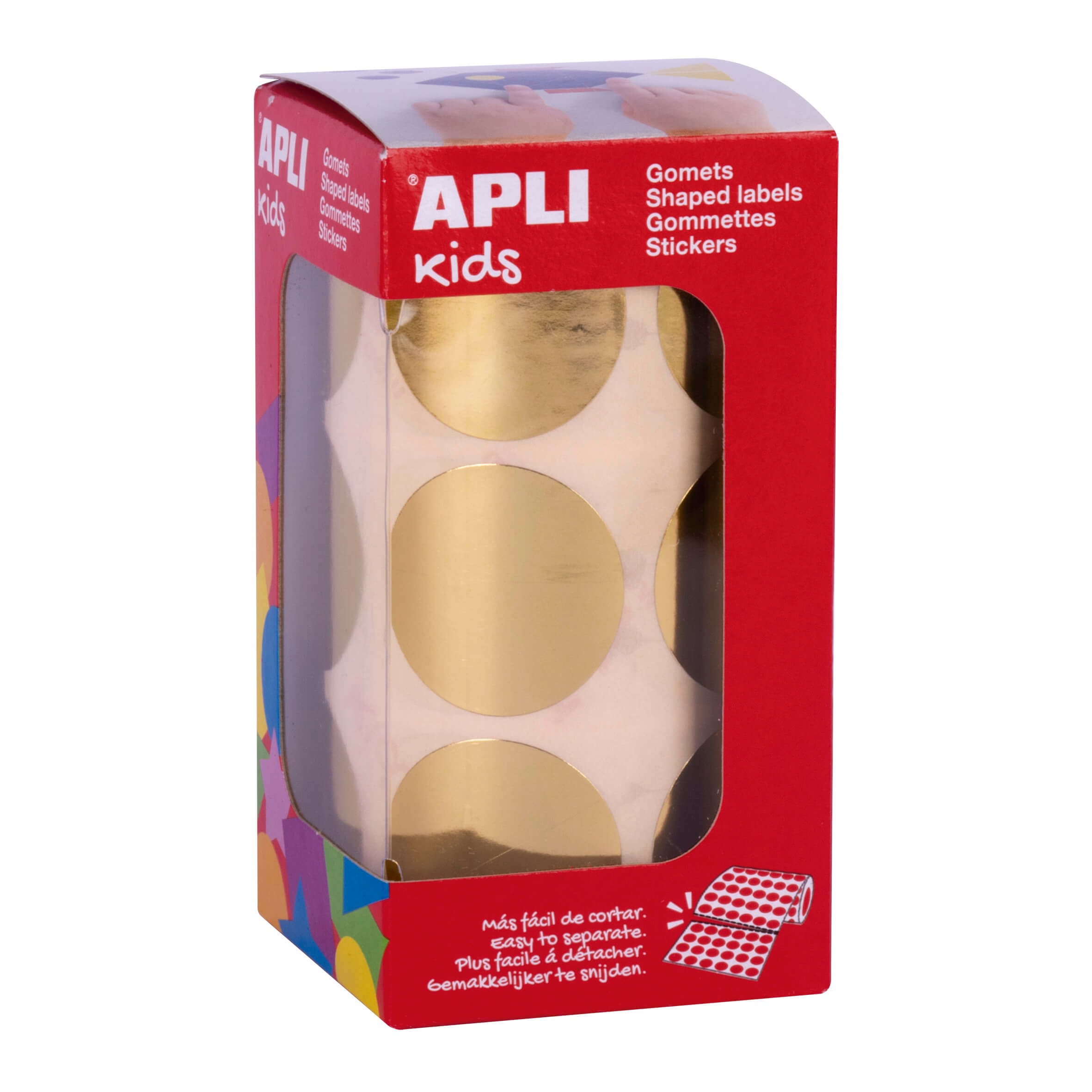 Apli Gomet Rotondi Oro Metallizzato - Ø33mm - 59 Fogli Pretagliati - 708 Gomet per Rotolo - Conforme agli Standard EN-71 e FSC - Adesivo a Base Acqua - Senza Solventi - Carta ECF - Materiali Riciclabili al 100%