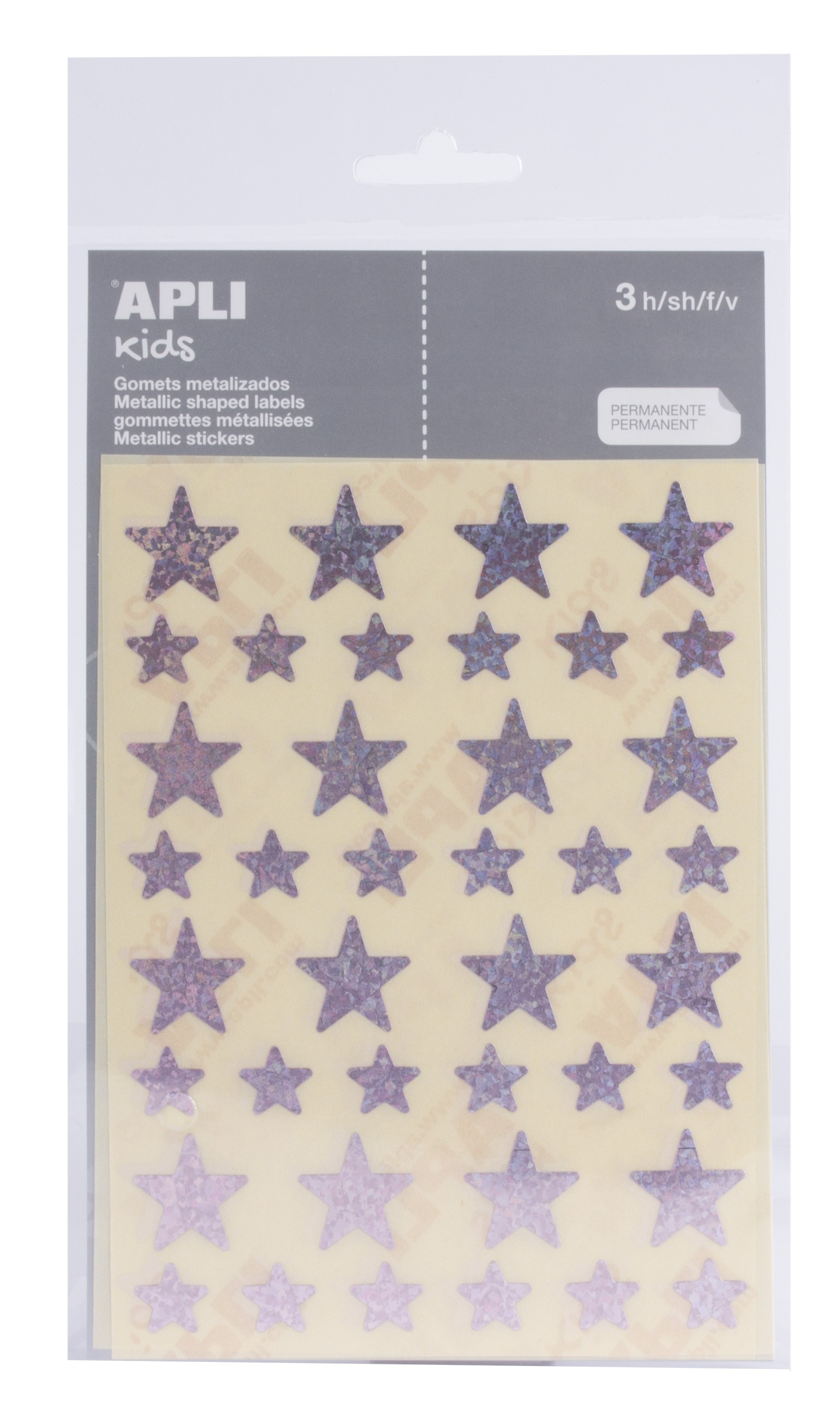 Apli Holographic Star Gomets - Dimensioni 125 mm e 195 mm - Adesivo permanente - 120 Gomet per confezione - Sviluppo di abilità e creatività - Rosa olografico