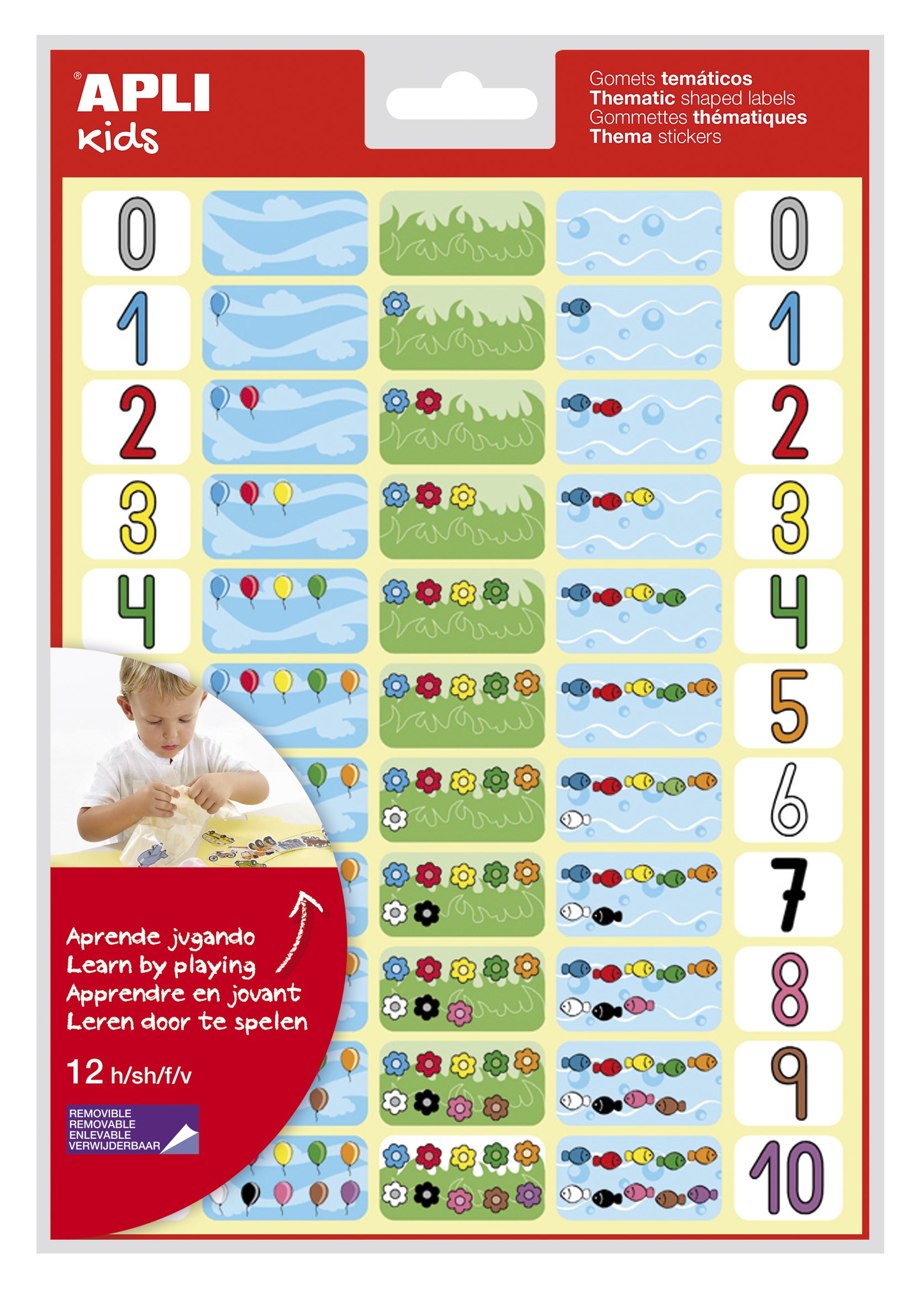 Gomet a tema numeri Apli - 660 Gomet in 12 fogli - Aiuta a identificare e quantificare i numeri - Adesivo rimovibile - Ideale per le scuole - Adesivo a base acqua - Senza solventi - Colori assortiti