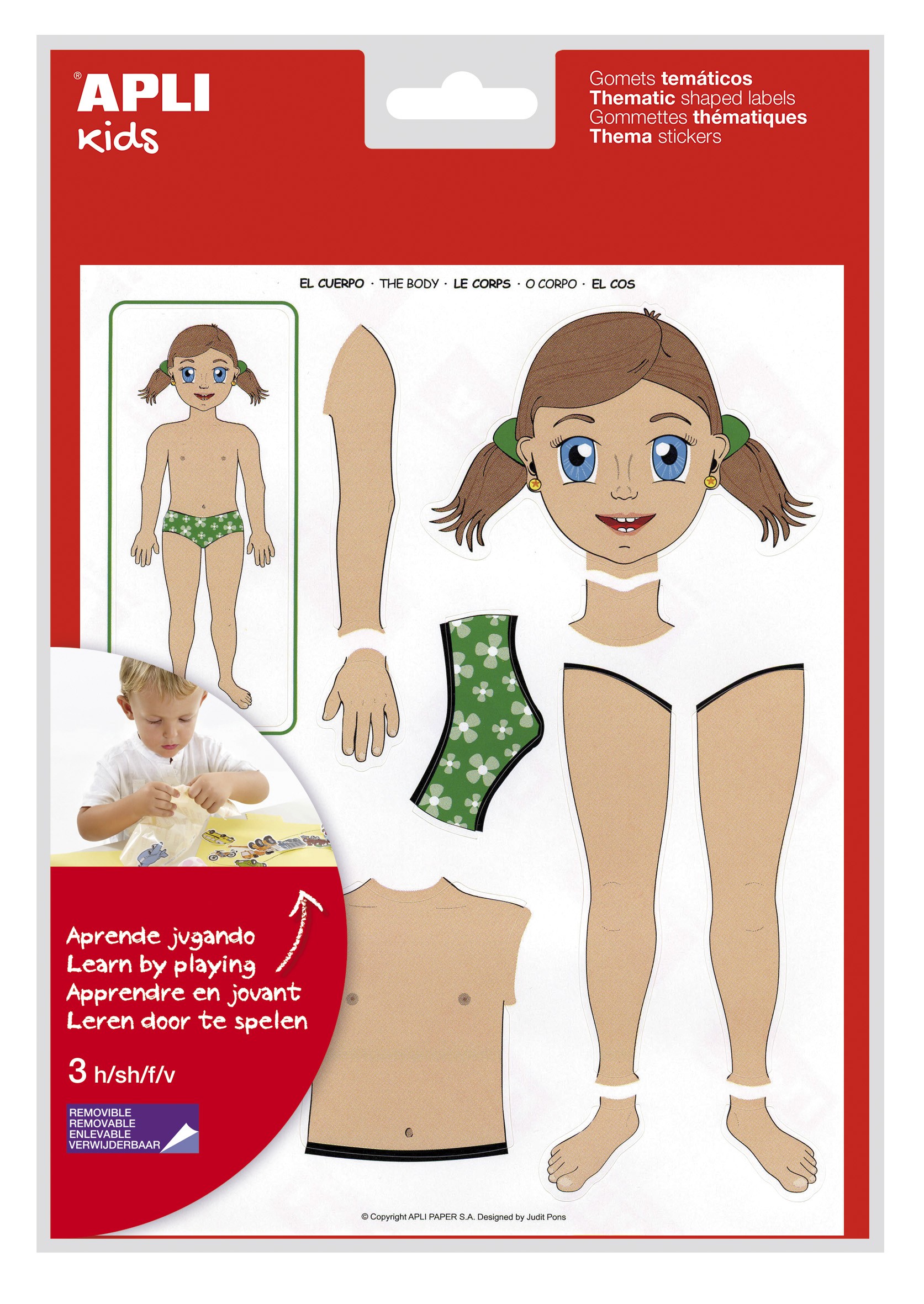 Gomet a tema corpo Apli - 156 Gomet - Sviluppati con gli educatori - Aiuta a identificare le parti del corpo - Sviluppa abilità motorie - Adesivo rimovibile - Adesivo a base d'acqua - Senza solventi - Colorato