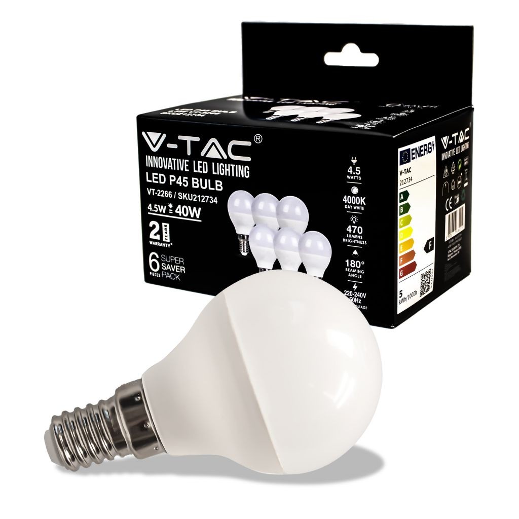 V-TAC Lampadina LED E14 45W P45 4000K (Box 6 pezzi)