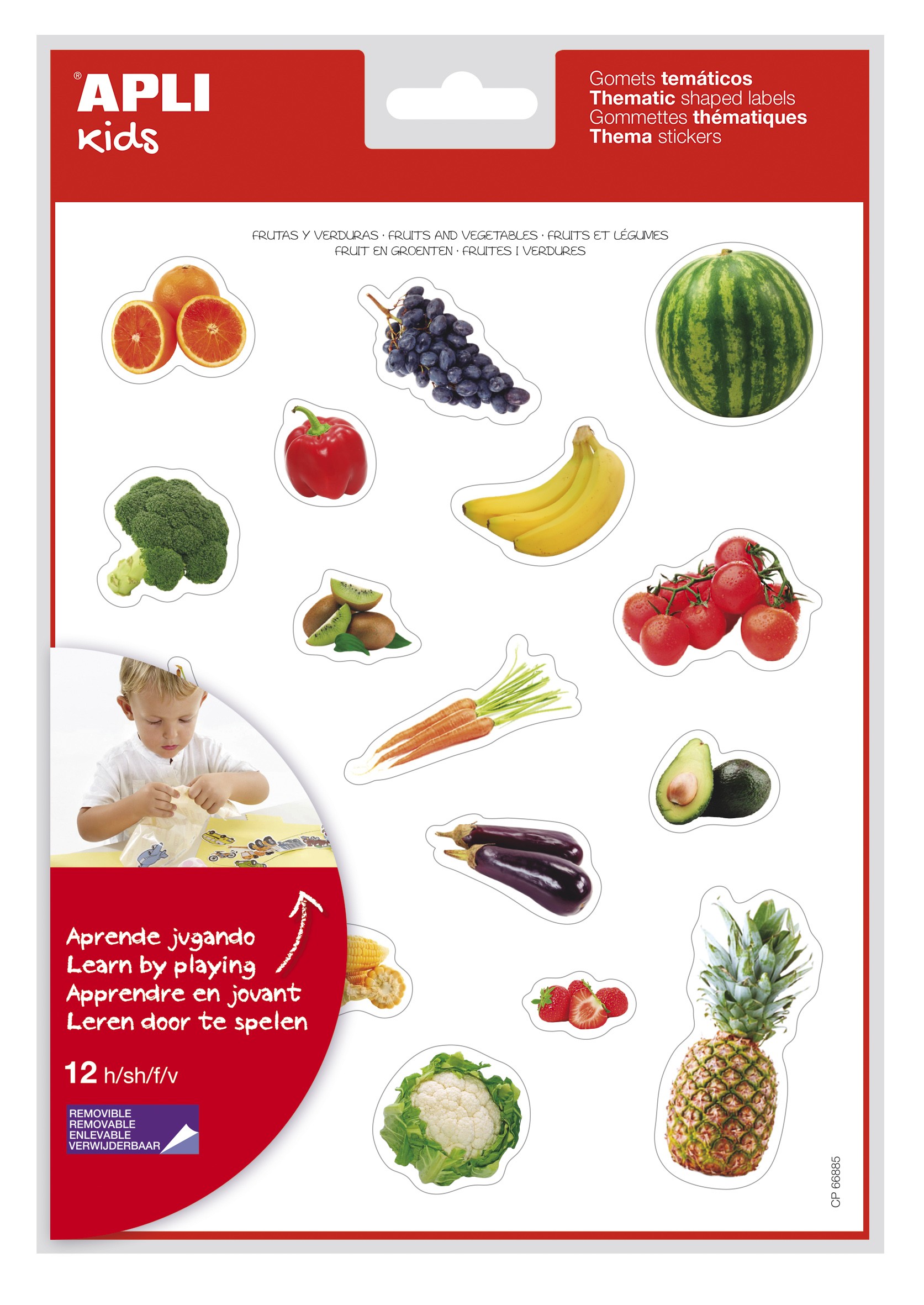 Apli Gomets Alimenti da Giardino Realistici a Tema - 216 Gomets - Adesivo Removibile - Ideale per Sviluppare le Capacità Motorie - Standard EN-71 e FSC - Senza Solventi - 100% Riciclabile - Colorato