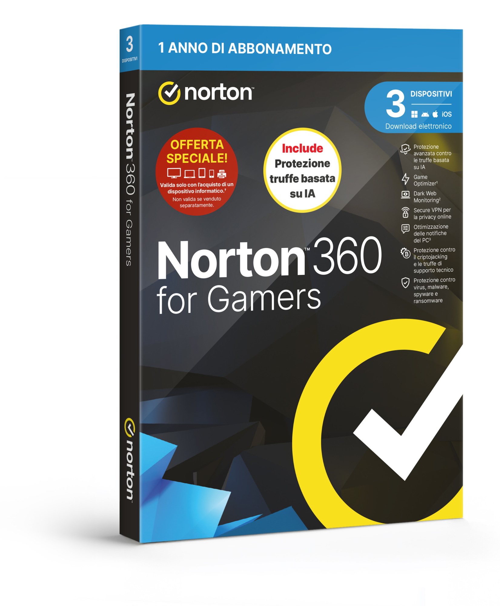 Symantec Norton 360 For Gamers 2026-Antitruffa- Attach - 3 Dispositivi 12 Mesi 50Gb - It Box