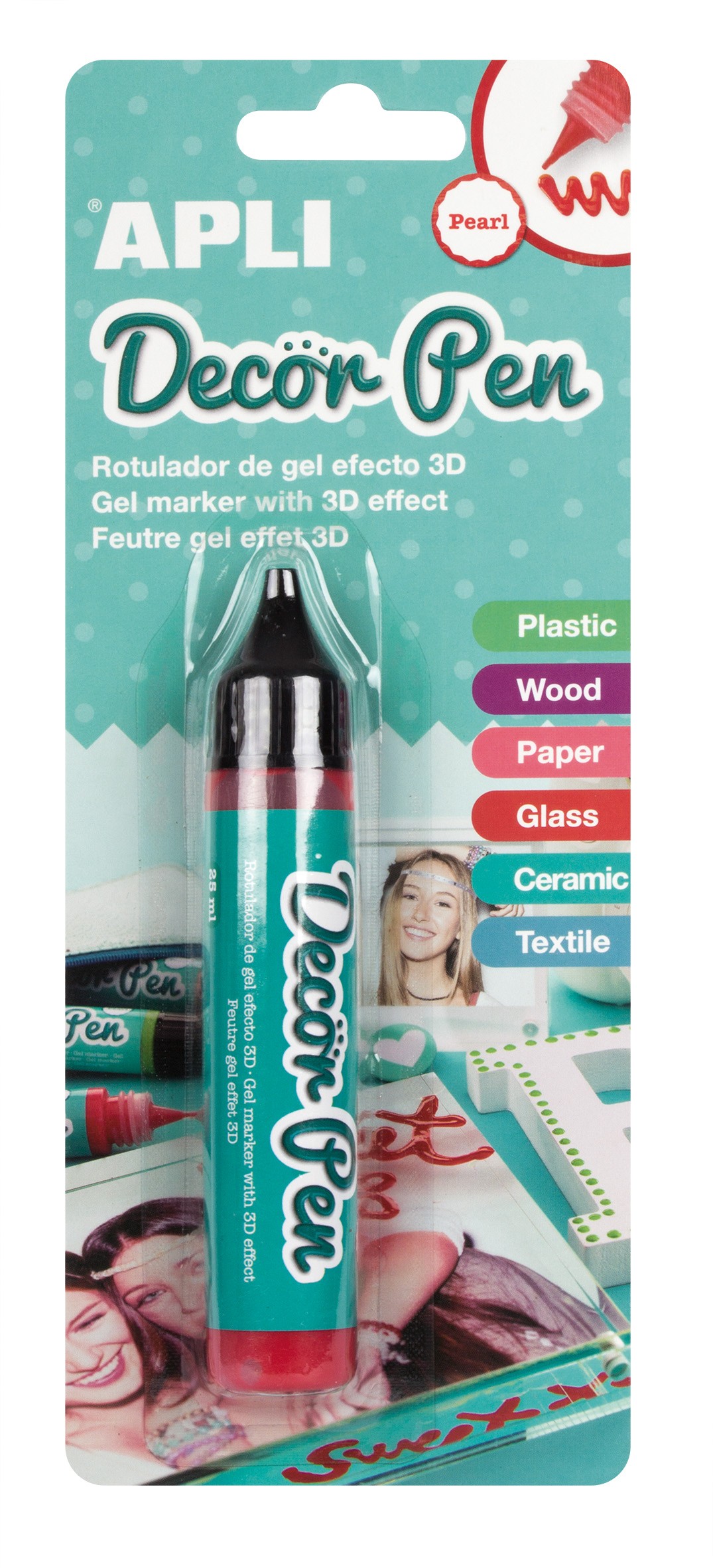 Apli Pennarello Gel 3D con Finitura Perlata - 25ml - Ideale per Decorare Plastica Legno Carta Vetro Ceramica o Tessuto - Personalizzazione Facile e Spettacolare - Colore Rosso